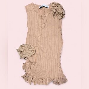 Zara Beige Knit Top with Lace Detail